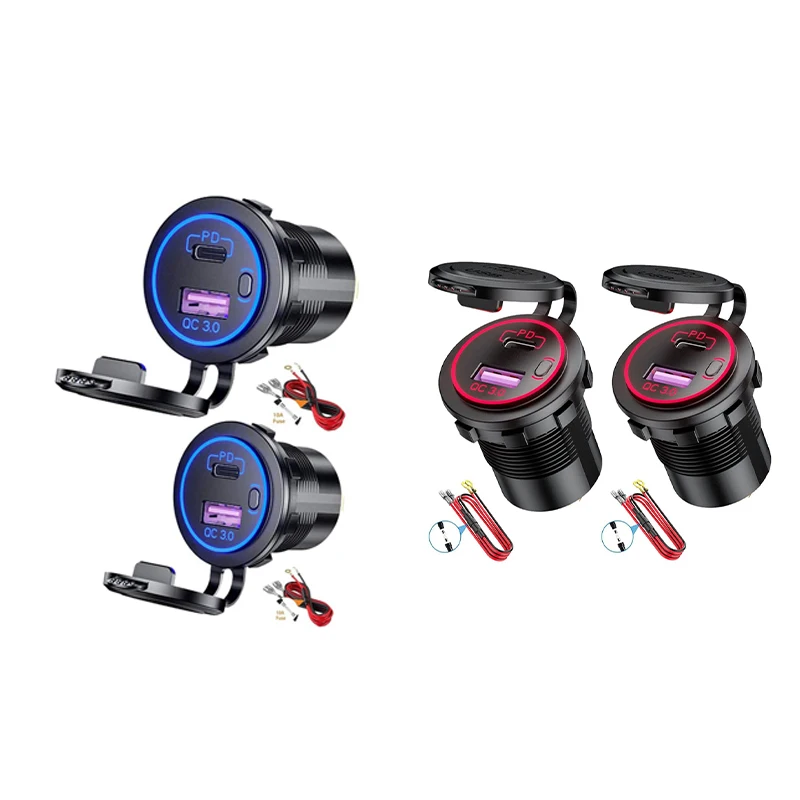 

2 Packs PD Type C USB Car Charger and QC 3.0 Quick Charger Power Outlet Socket with ON/Off Switch for Motorcycle
