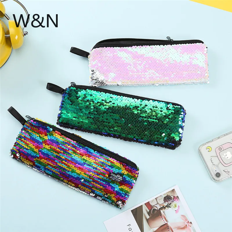 

School Sequins Pencil Case for Girls Pencilcase Creative Stationery Laser Pencil Bag Glitter Mermaid Pencil Box Office Supplies