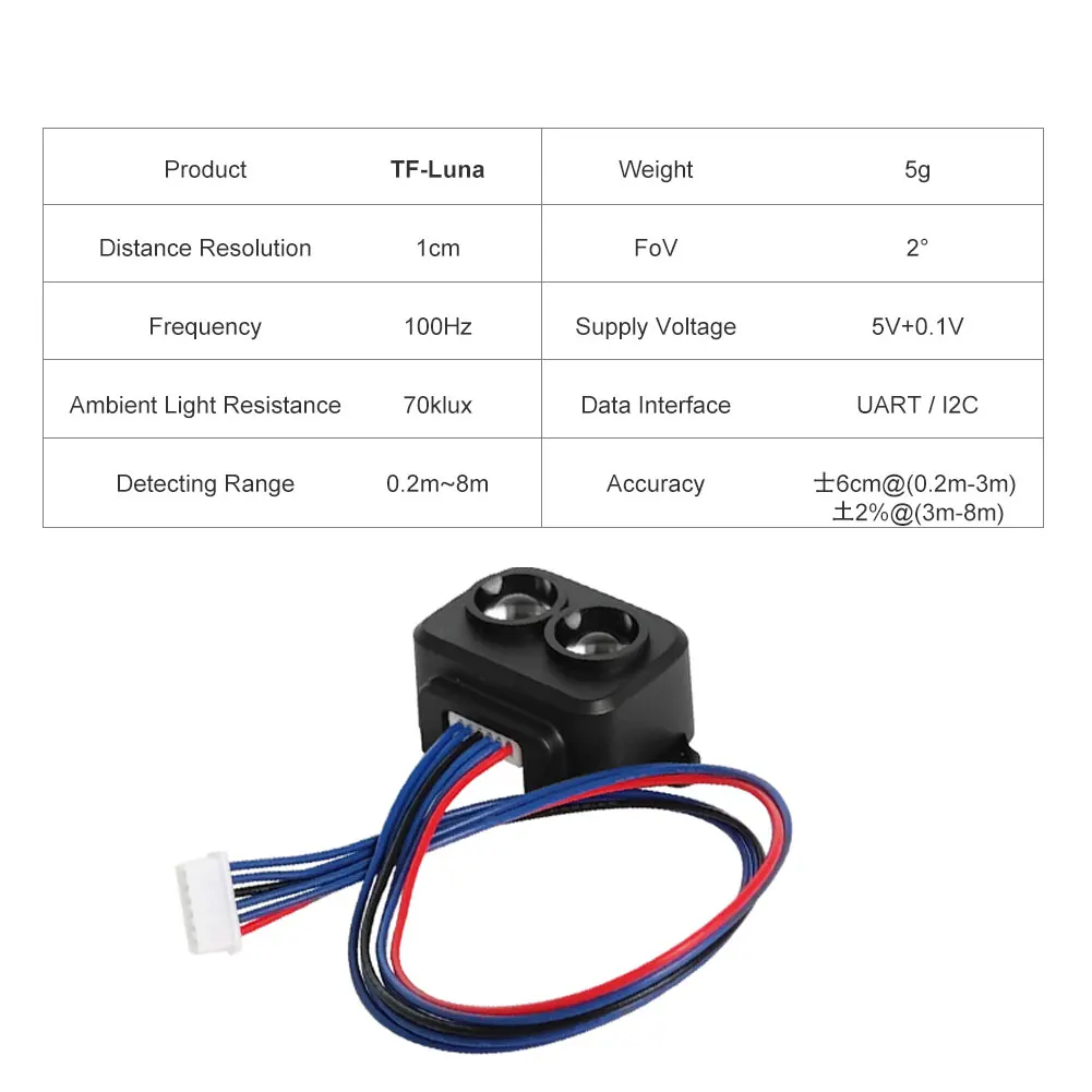 

Micro Lidar Module TF-Luna Single-Point Micro Ranging Sensor 0.2-8m With UART I2C Interface Sensor Module High Sensitivity