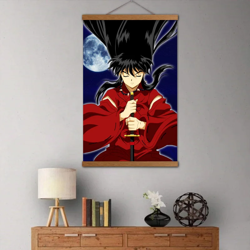 Solid Wood Scrolls Paintings Inuyasha Anime Poster Canvas Cloth Prints Wall Art For Living Room Decor | Дом и сад