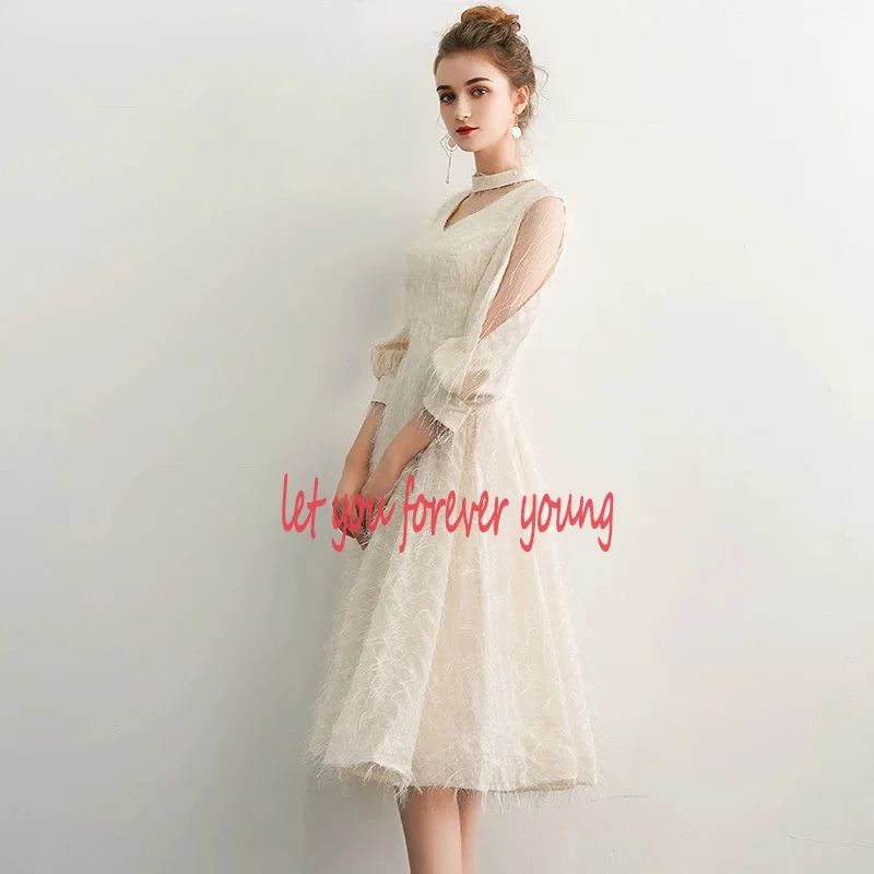 2021 Новое Элегантное Шампанское длинное вечернее платье с v образным вырезом для