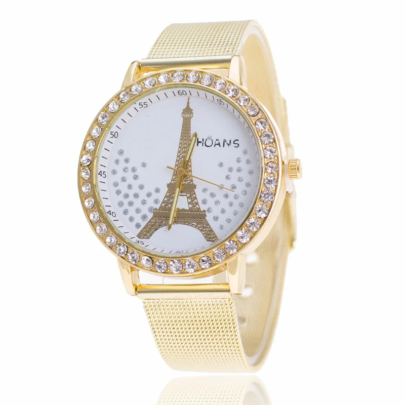 

Nice Pophigh-end Rhinestone Tower Watch Gold Mesh Belt Watch Quartz Ladies Watch Digital Scale Diamond British Watch