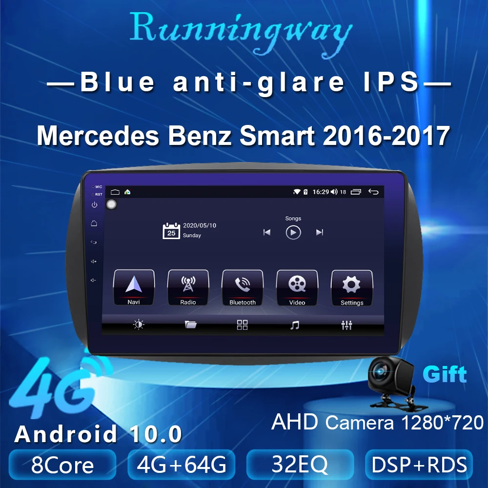 Runningway Android 10 0 5G автомобильный DVD плеер для Mercedes Benz Smart 2016 2017 4G + 64G автомобильное