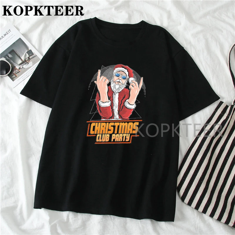 

Casual Loose Summer T-shirt Girl-santa Claus Christmas Dj Party Artwork Women Tshirt Printing Funny Cotton Clothes Short Sleeves