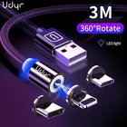 Магнитный кабель Udyr USB Type-CMicroLightning для телефонов iPhoneAndroid, со светодиодным индикатором, 2.4A, 1-3 м