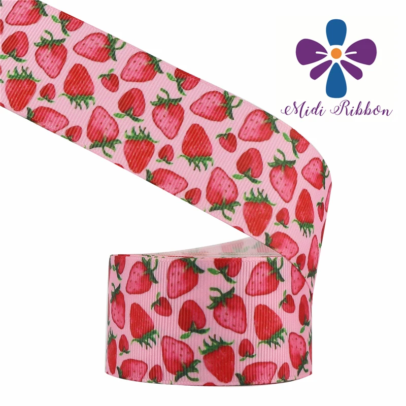 

16mm-75mm Pink Strawberry Series Rainbow Printed Grosgrain/Elastic Ribbon Flower DIY Bowknots Hair Band 50yards/roll