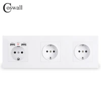coswall 3 gang wall eu socket grounded dual usb charging port with hidden soft led indicator black white gold pc panel