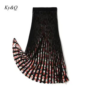 Женская юбка-трапеция средней длины, офисная юбка с принтом и вышивкой, эластичная юбка с высокой талией, весна 2020