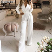 autumn female overalls bodysuit club sexy elegant one piece outfit simplee long jumpsuit party long sleeve white wide pant woman