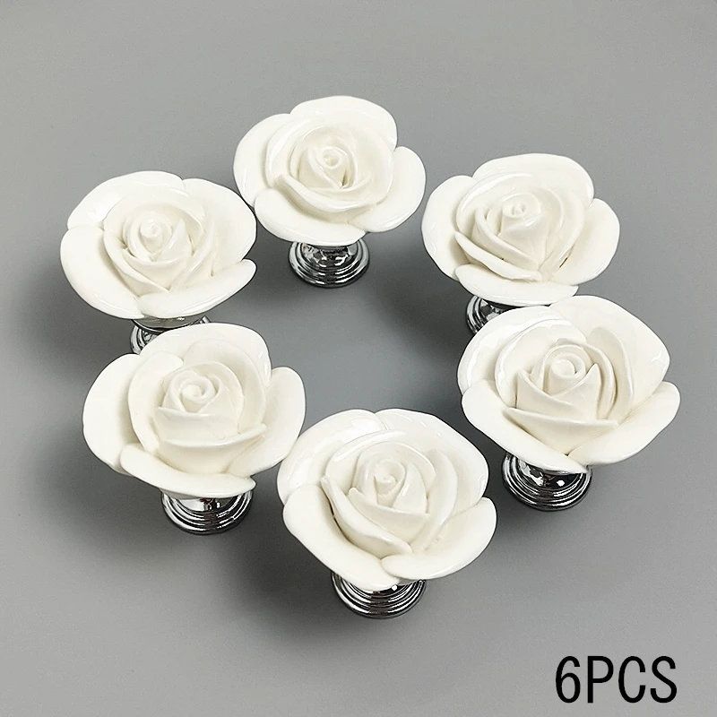 34568pcs white rose ceramic knobs cabinet drawer handles wardrobe kitchen cupboard pull furniture handles hardware free global shipping
