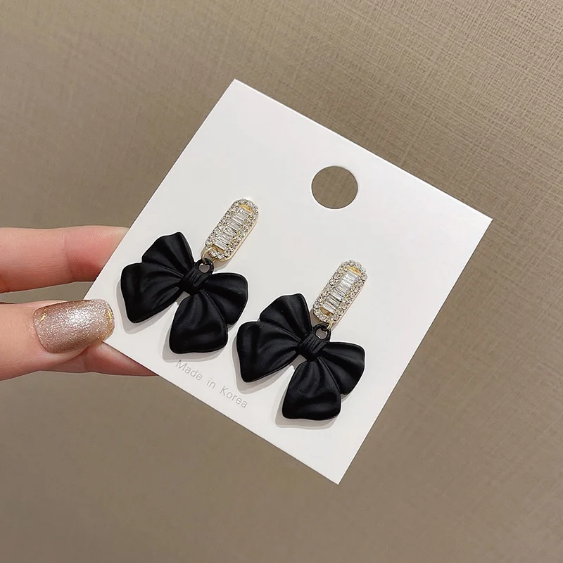 

New Trend Black Bow Micro Inlaid Zircon Red, 2021 Hiphop/rock High Quality Earring for Women European Bridal Wedding