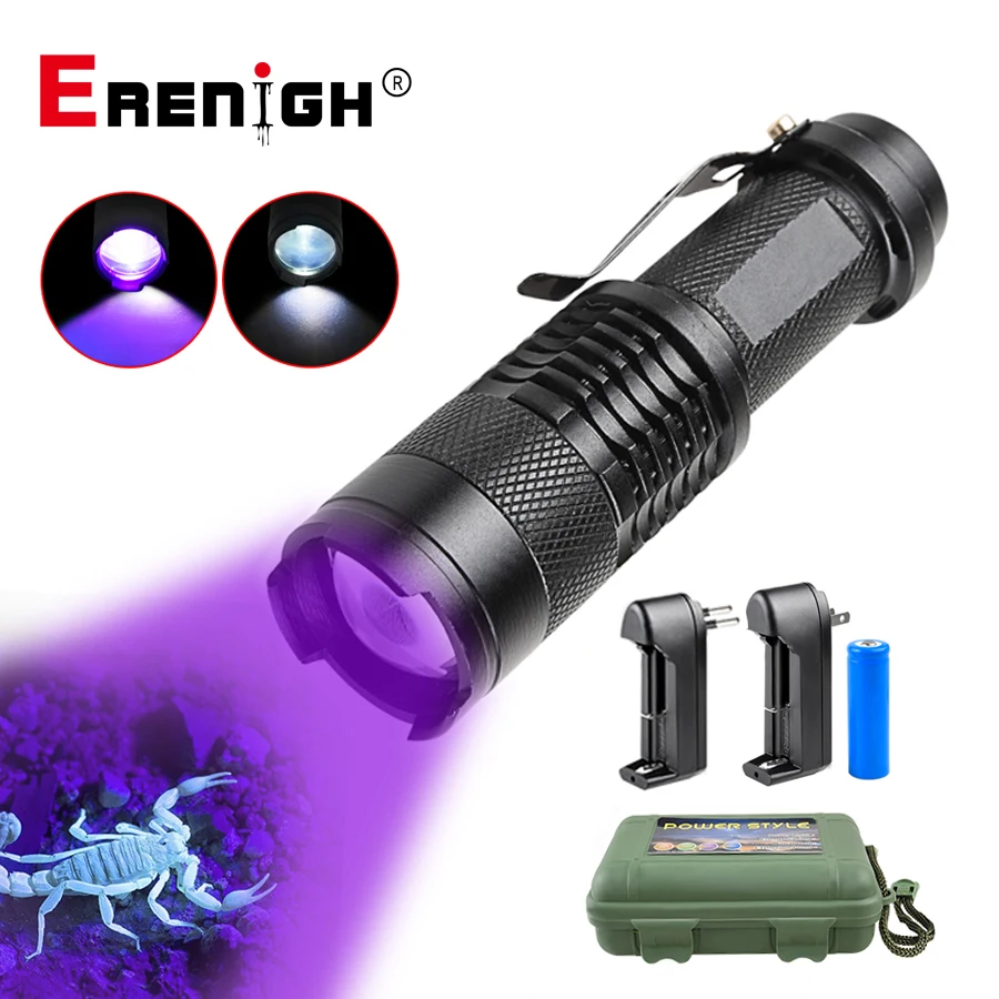 Светодиодный ультрафиолетовый фонарик с фокусировкой минисветильник УФ фонарь