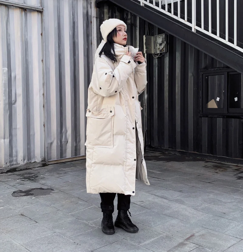 

Женское свободное хлопковое пальто с капюшоном, Длинная зимняя парка с большими карманами, 2022