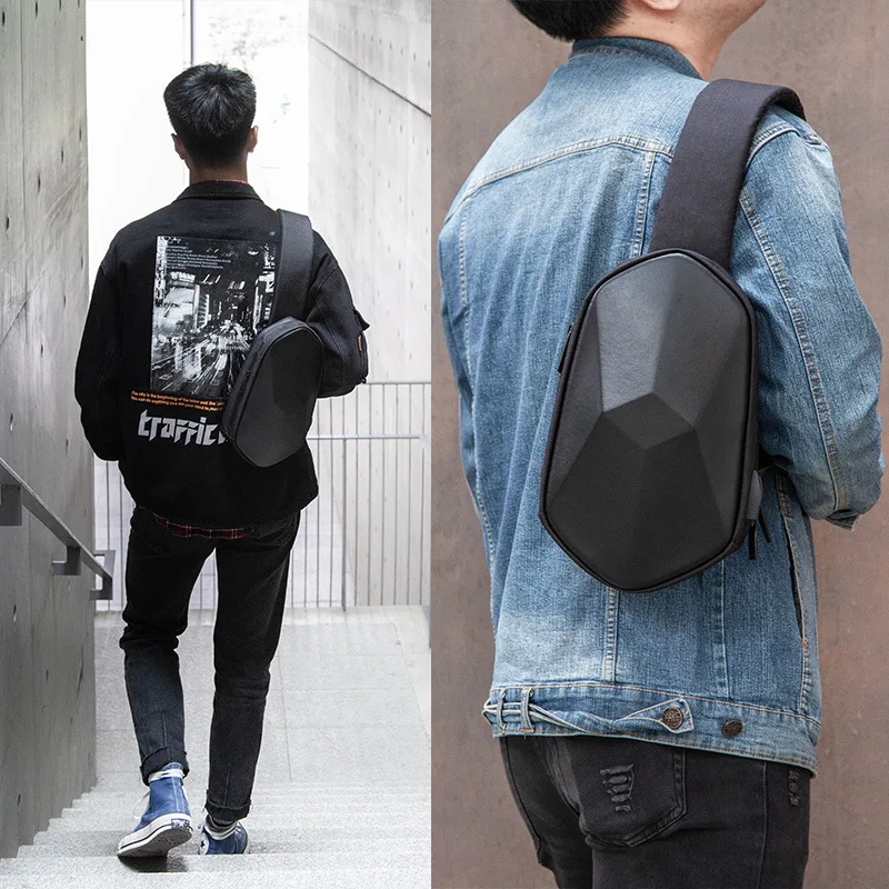 Мужская нагрудная сумка из искусственной кожи многофункциональная через плечо с