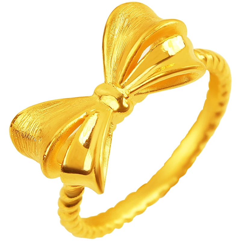 

1pcs 999 24K Yellow Gold Ring For Women Real Gold Brushing Bow-knot Lucky Female Love Wedding Gold Ring US 5-9.5