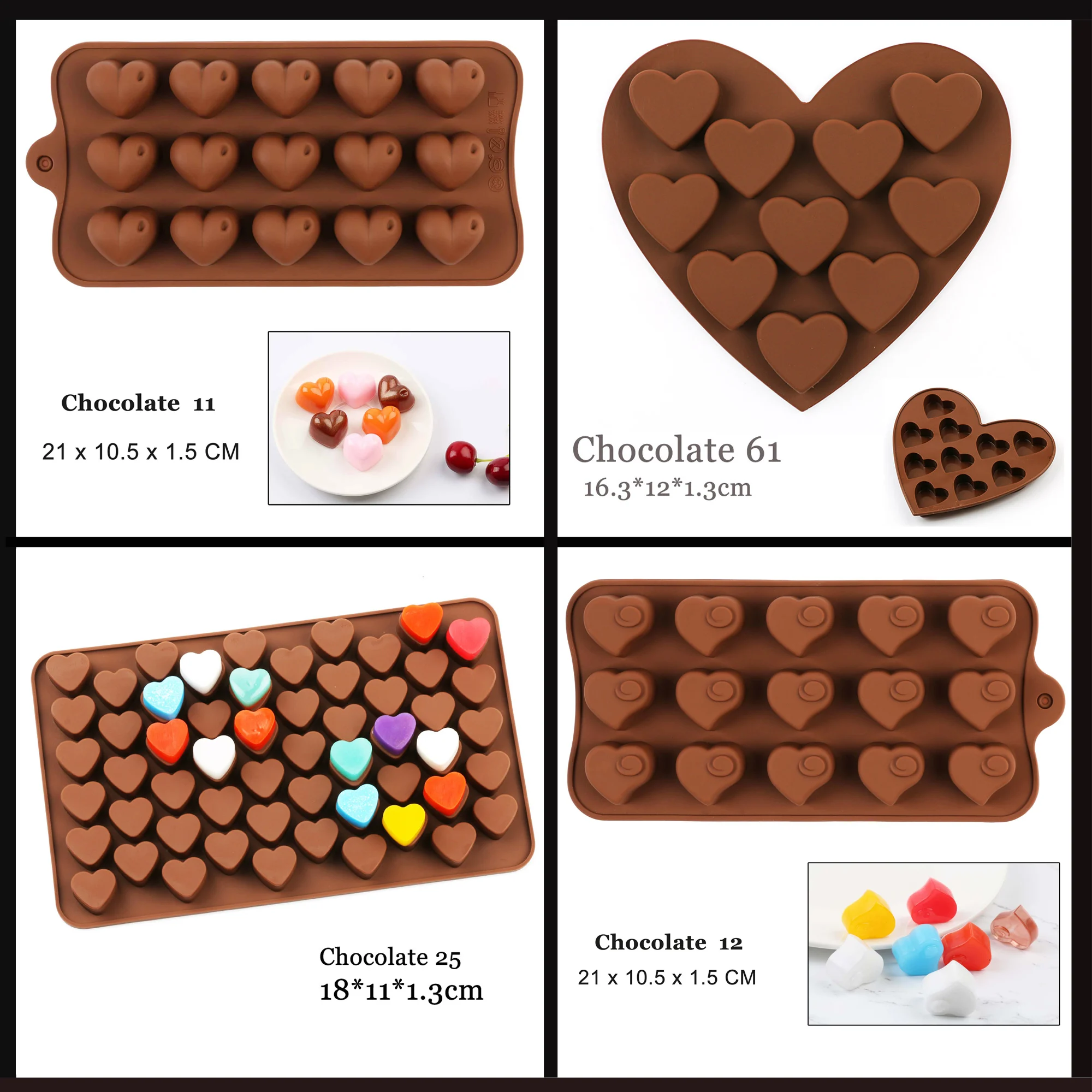 

Силиконовая форма для шоколада, различные стили любовного сердца, пищевой силикон и антипригарный, для шоколада, конфет, желе, мороженого, «...