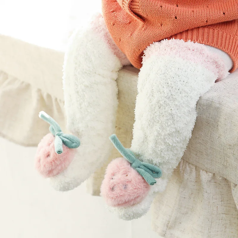 

1Pair Cartoon Elephant Dog Straberry Baby Socks Coral Velvet Soft Warm Kids Girl Boy Sock 0-3T
