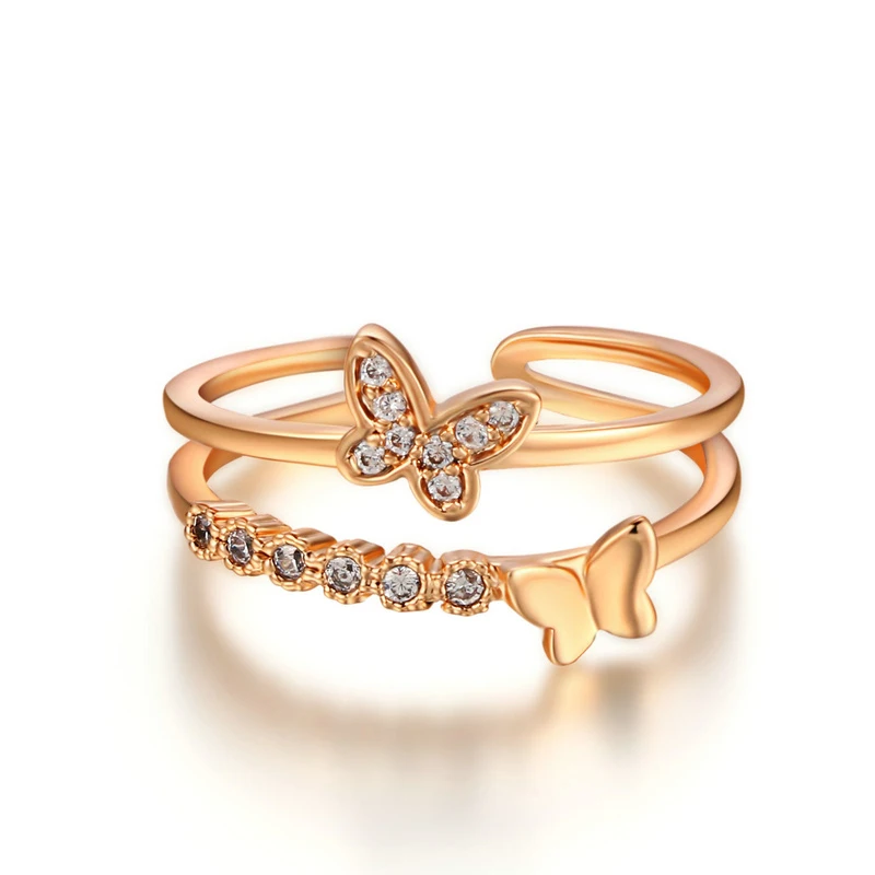 Женские регулируемые кольца с милым бантом, обручальные кольца цвета розового золота с кубическим цирконием, ювелирные изделия из кубического циркония, обручальные кольца, ювелирные изделия для женщин