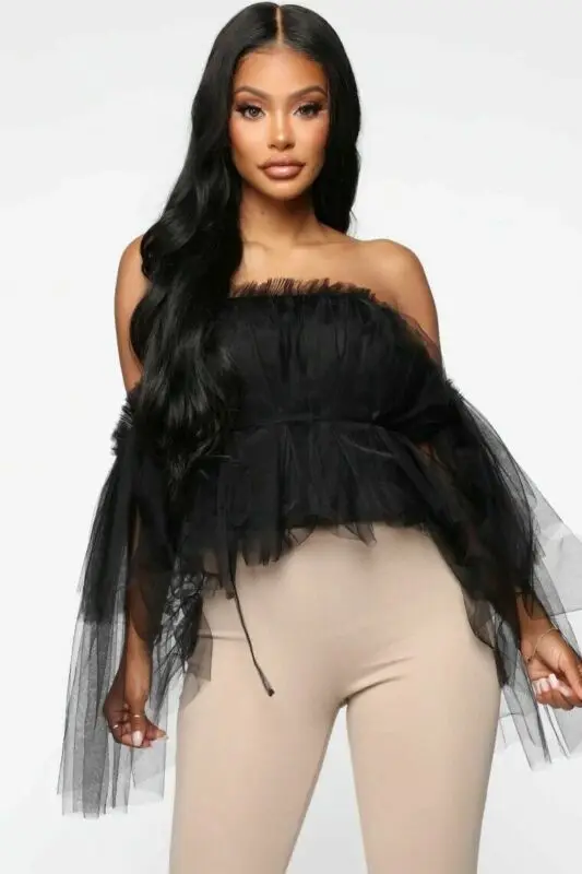 

Sexy Women Puff Long Sleeve T-shirt Tops Shirts See-through Sheer Mesh Tops