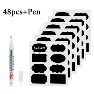 48PcsSet Waterproof Chalkboard Kitchen Spice Label Stickers Home Jars Bottles Tags Blackboard Labels Stickers With Marker Pen