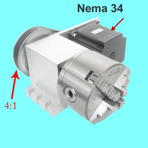 Nema 34 шаговый двигатель (4:1)(K11-100mm) патрон 100 мм CNC 4-я ось (aixs роторная ось) + задний