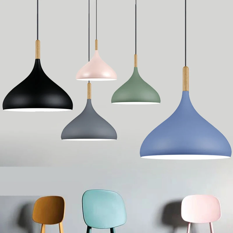 

Nordic Macaron Pendant Light Restaurant Wood Hanging Lighting Kitchen Light Fixtures Modern E27 LED Loft Hanglamp Ceiling Lights