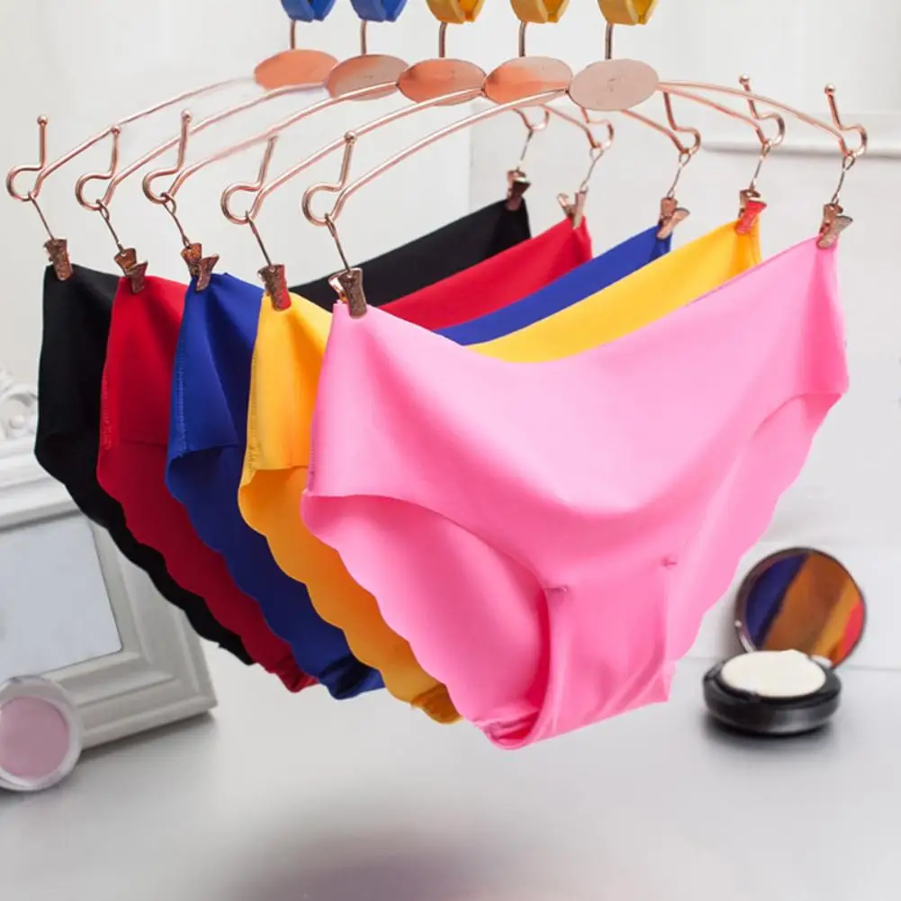 

Summer Women Panties Solid Color Ice Silk Seamless Low Waist Briefs Underwear With Gifts