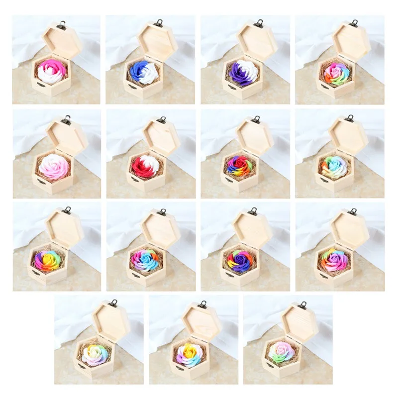 Оптовая продажа 15 видов цветных консервированных роз с деревянной подарочной