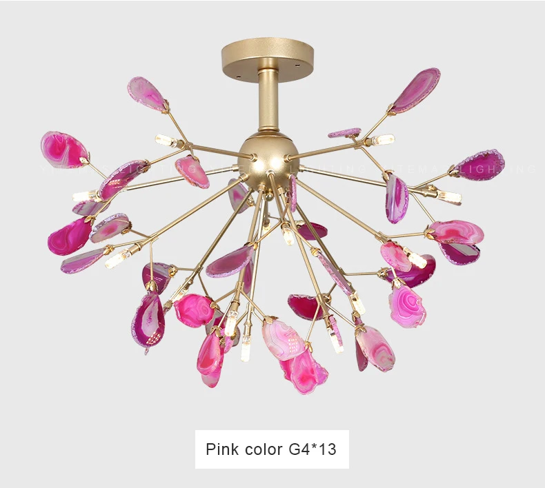 Pink Color Уникальный канделябр с синим агатом, розовая Люстра для столовой, красивый декоративный кухонный светильник для фойе, завод - Цвет абажура: Pink Color