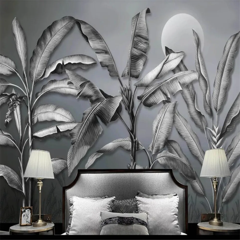 

Milofi custom 3D wallpaper mural Nordic black and white banana tree rural living room bedroom background wall decoration wallpap
