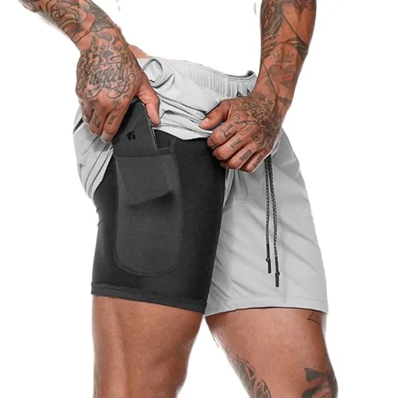 

Double-layer Shorts Men's quick-drying breathable running camouflage Men's shorts sports training fitness shorts built-in mobile