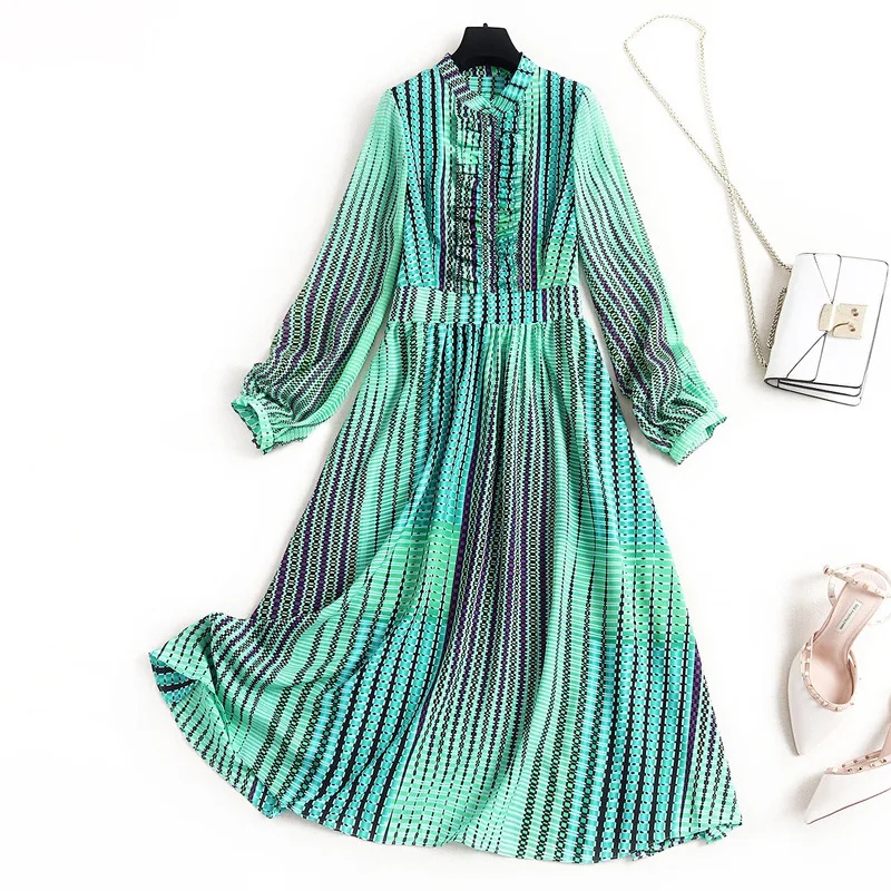 Женское весеннее платье 2020 в Корейском стиле с принтом шифоновое плиссированное