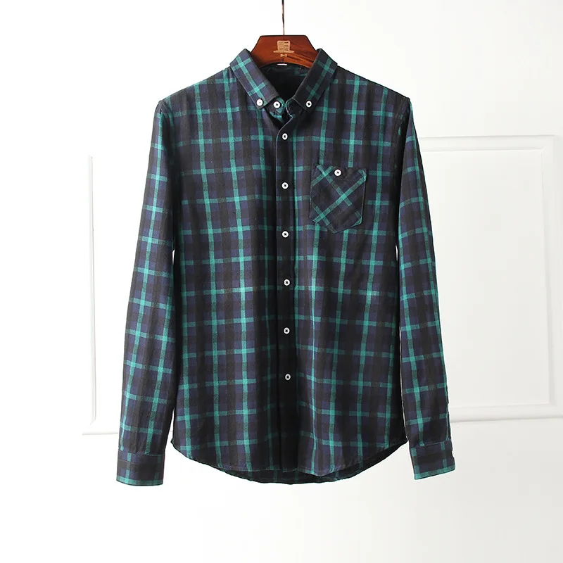 Зеленый черный классический мужской проверенный плед рубашки с длинными