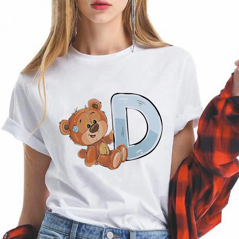 

Bear Capital letter D Letters Printed Women T Shirts Animated Cartoon Short Sleeve beautiful Creative Camiseta Tumblr Mujer