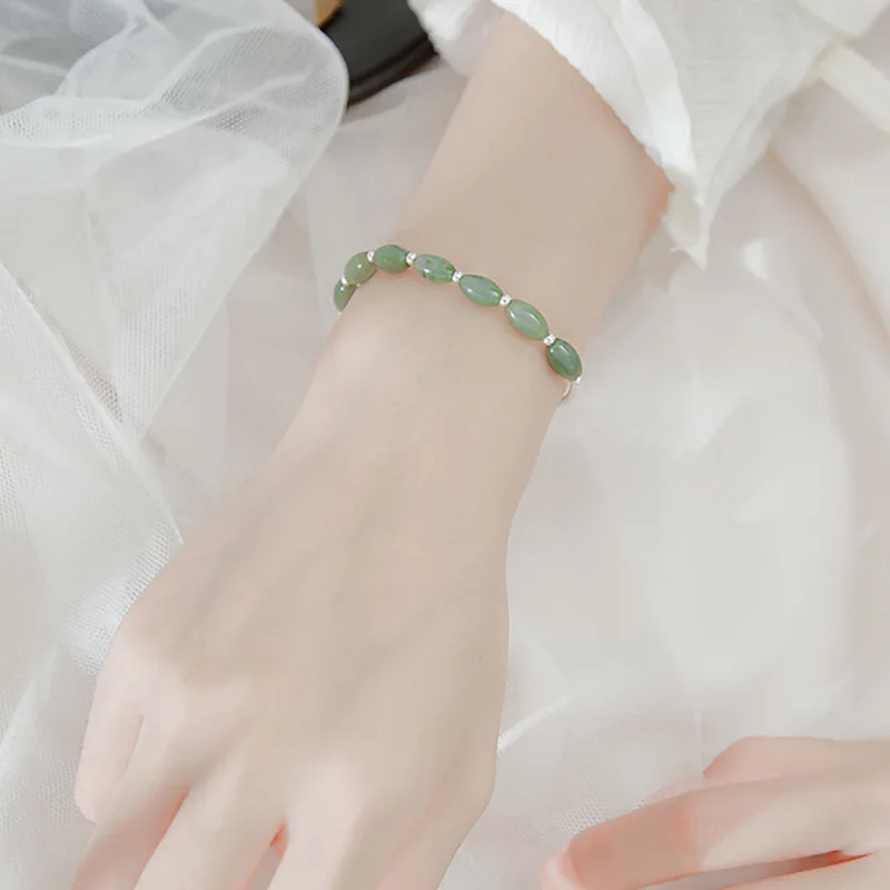 Регулируемый браслет из стерлингового серебра 925 пробы зеленый овальный с