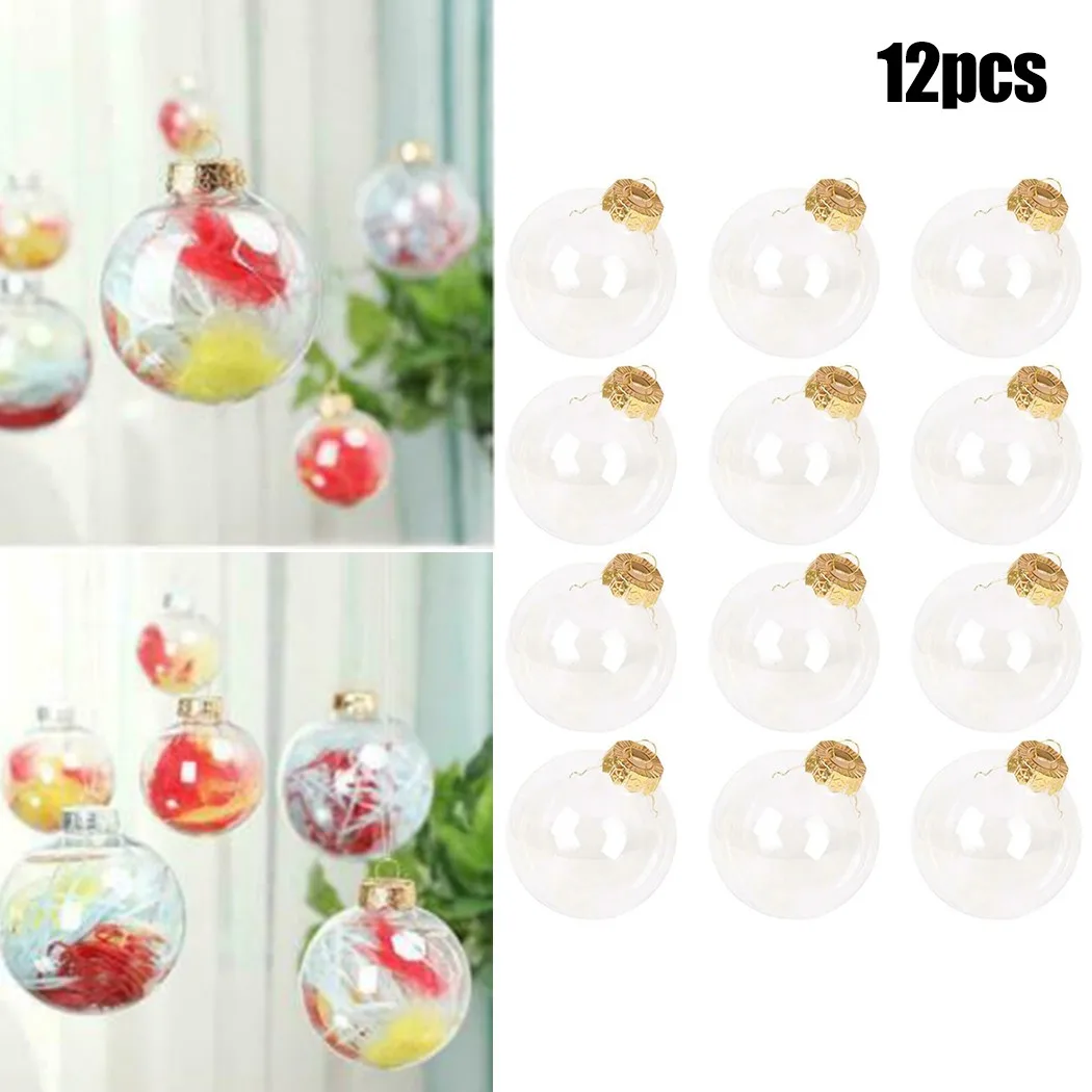 

12pcs Clear Plastic Balls Baubles Fillable Christmas Tree Ornaments Xmas Pendant Holiday & Seasonal Christmas Decoration