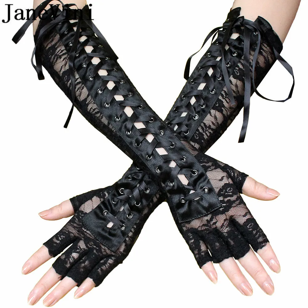 Черные женские длинные свадебные перчатки jaevini кружевные сексуальные вечерние