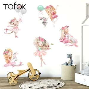 Tofok балетная танцующая девушка кролики декоративная наклейка из ПВХ самоклеющиеся домашние питомники офисные общежития настенные наклейки Мультяшные обои