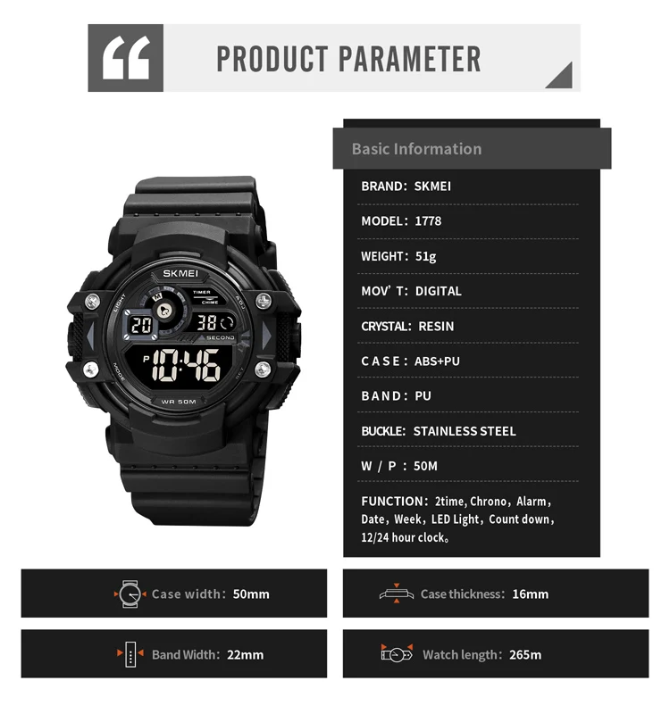 

Mens Watch Military Water resistant SKMEI Sport watch Army led Digital wrist Stopwatches for male 1778 relogio masculino Watches