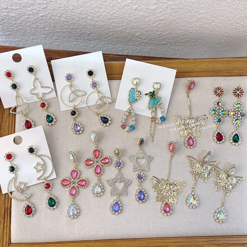 

New Fashion Earrings Colorful Full Diamond Love Moon Star Drop Earrings For Women
