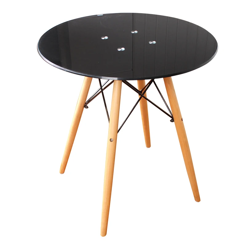 

Glass Round Table Toughened Economy Simple Talk Table Modern Fashion Wooden Legs Household Dining Table Economical Student Table