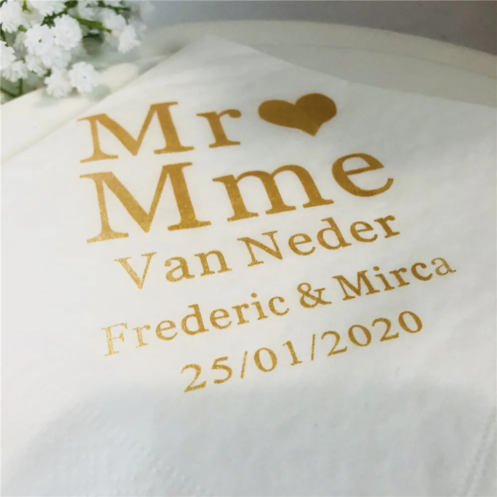Продажа Свадебные обеденные салфетки Mr & Mrs на заказ, свадебные салфетки для напитков для вечеринки в честь девичника, персонализированные бриллиан...