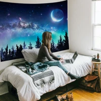 psychedelic starry sky printed tapestry wall hanging home decor beautiful landscape moon big tapestries decorative sofa curtain