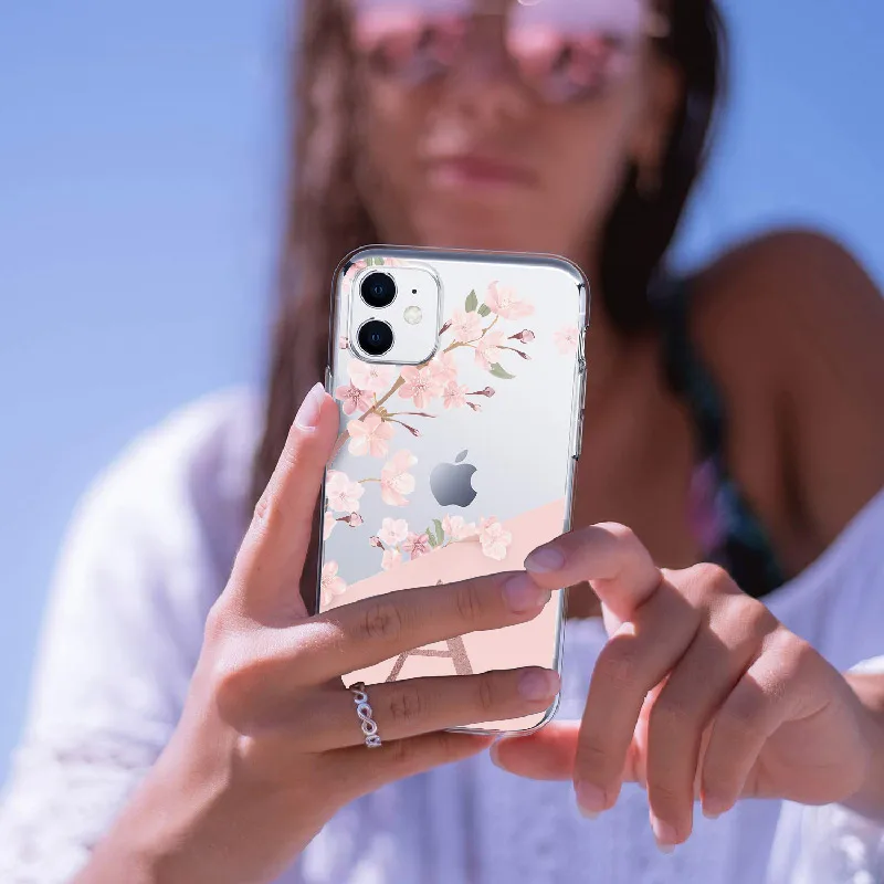 Custom Cherry Blossom Flower A to Z Initial Alphabet  Soft TPU Phone Case Cover For iPhone 14 14ProMax 14Plus 13Promax 13 12 11