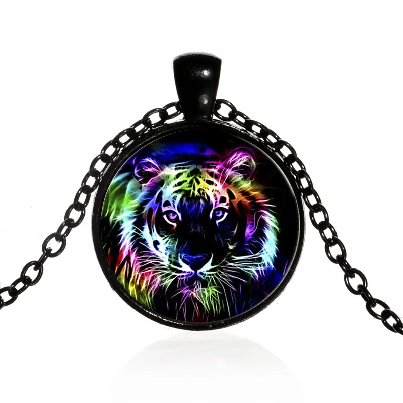 

Fashion Colorful Tiger Art Photo Jewelry Accessories Cabochon Glass Pendant Chain Necklace for Women's Girl Creative Gifts
