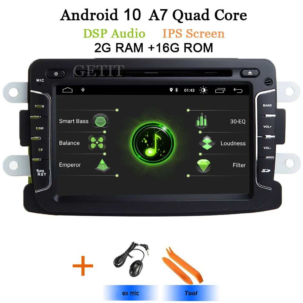 DSP чип ips автомобильный мультимедийный плеер Android 10 Automotivo 2 Din для Dacia/Sandero/Duster/Renault/Captur/Lada/Xray 2/Logan 2 GSP - Цвет: DSP-IPS 2G A7