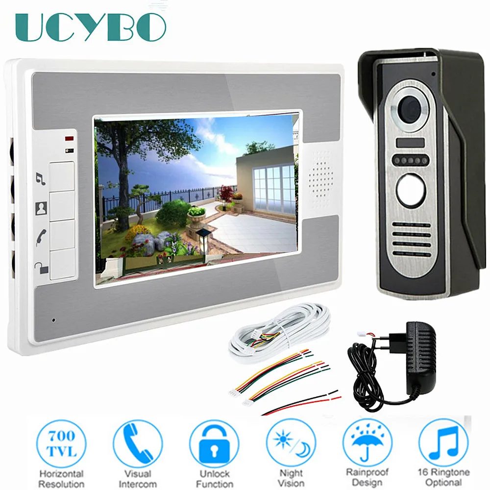 

7" video intercom system doorbell night vision IR 700tvl door camera waterproof unlock for home apartment video door phone