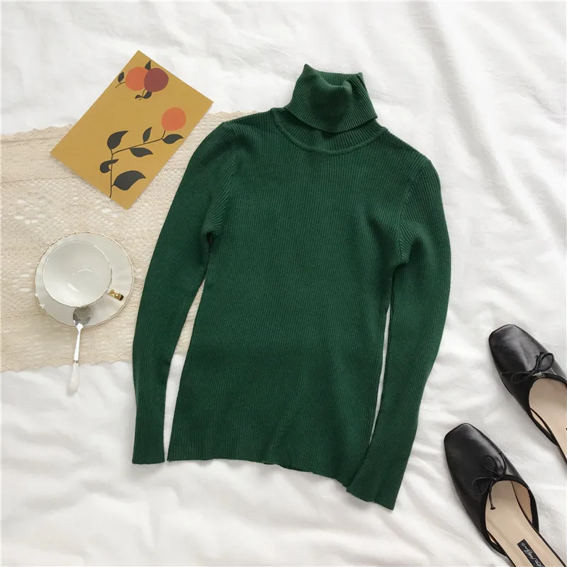 

2021 Autumn Winter Thick Sweater Women Knitted Ribbed Pullover Sweater Long Sleeve Turtleneck Slim Jumper Soft Warm Pull Femme