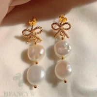 white baroque pearl earring 18k bow knot ear stud gift women dangle aurora luxury flawless accessories