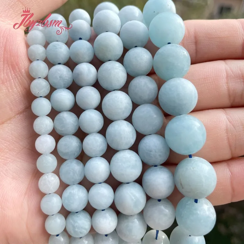 

Natural AAA Grade Aquamarine Round Frost 6/8/10mm Stone Beads Loose For Bracelet Necklace DIY Jewelry Making Strand 15"